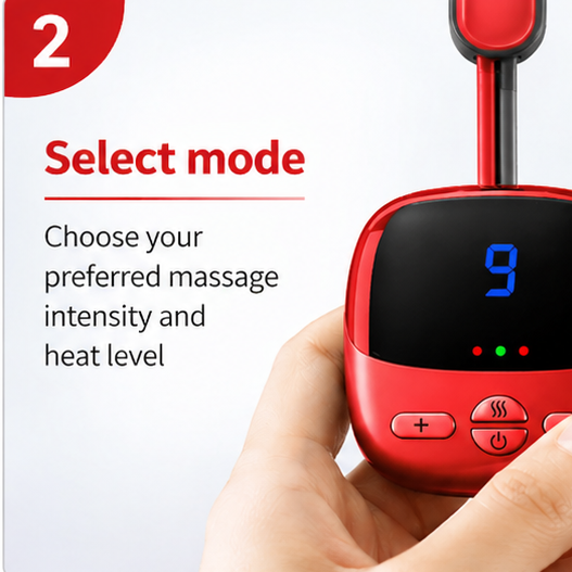 Instructions for using a neck massager device with images of a woman using it.